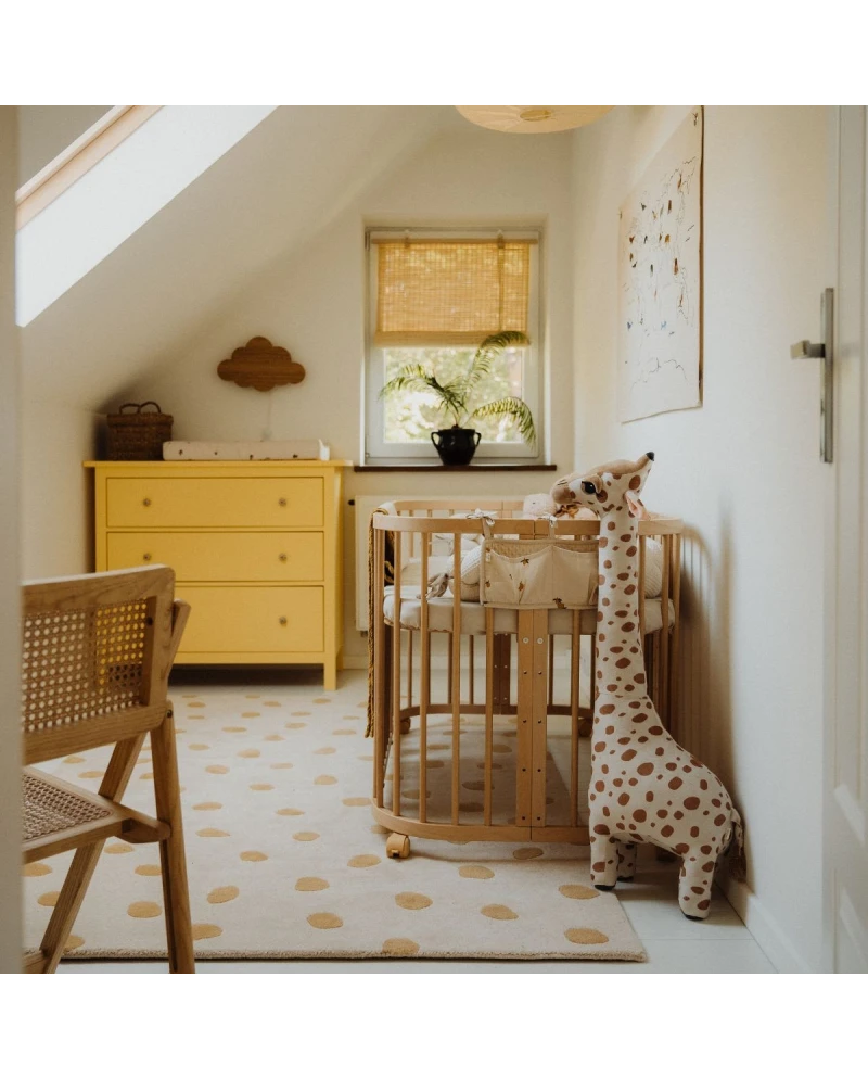 Culla standard legno naturale 7in1 in cameretta con materassino 