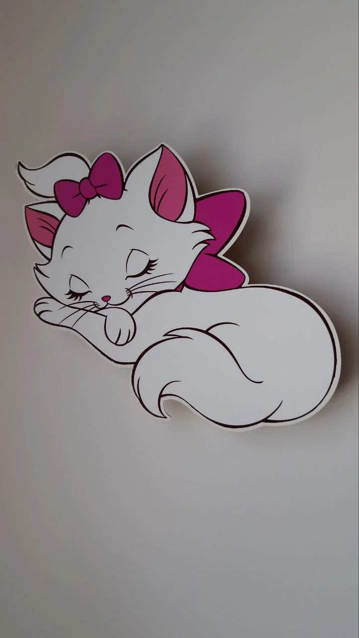 Lampada notturna per cameretta bambina a forma di gattina bianca con fiocco rosa, personalizzabile con nome e stampata