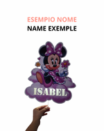 Lampada personalizzabile con nome per cameretta a tema Disney Minnie Mouse, idea regalo compleanno bambini stampata ad alta risoluzione.