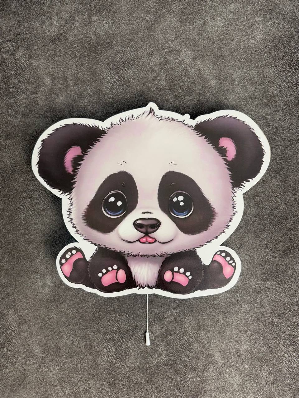 Luce notturna cameretta panda baby sagomata, bianco nero e rosa, personalizzabile con nome neonato
