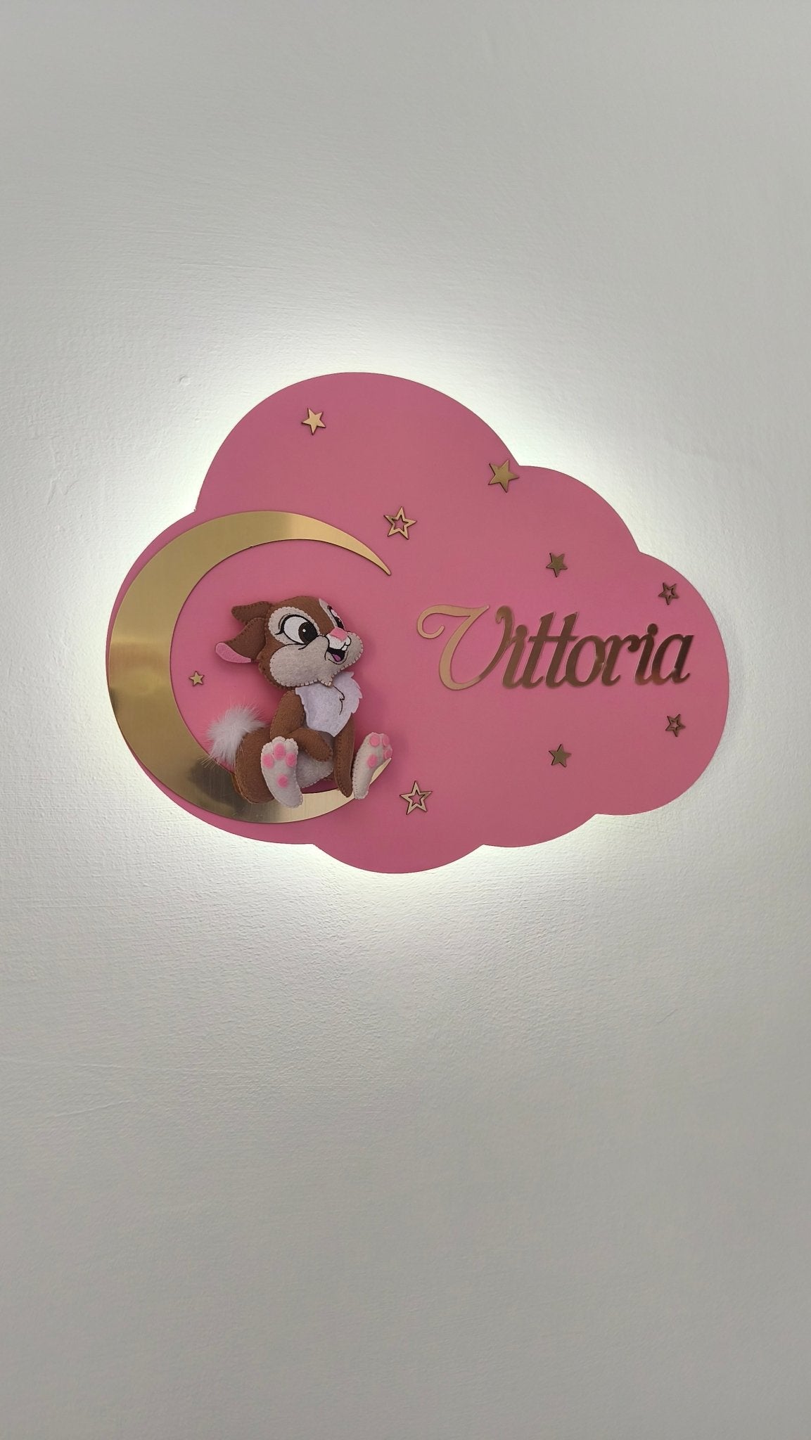 Luce Notturna per Bambini Personalizzata Con Personaggio Tamburino Rosa Bambi - universo del bambino