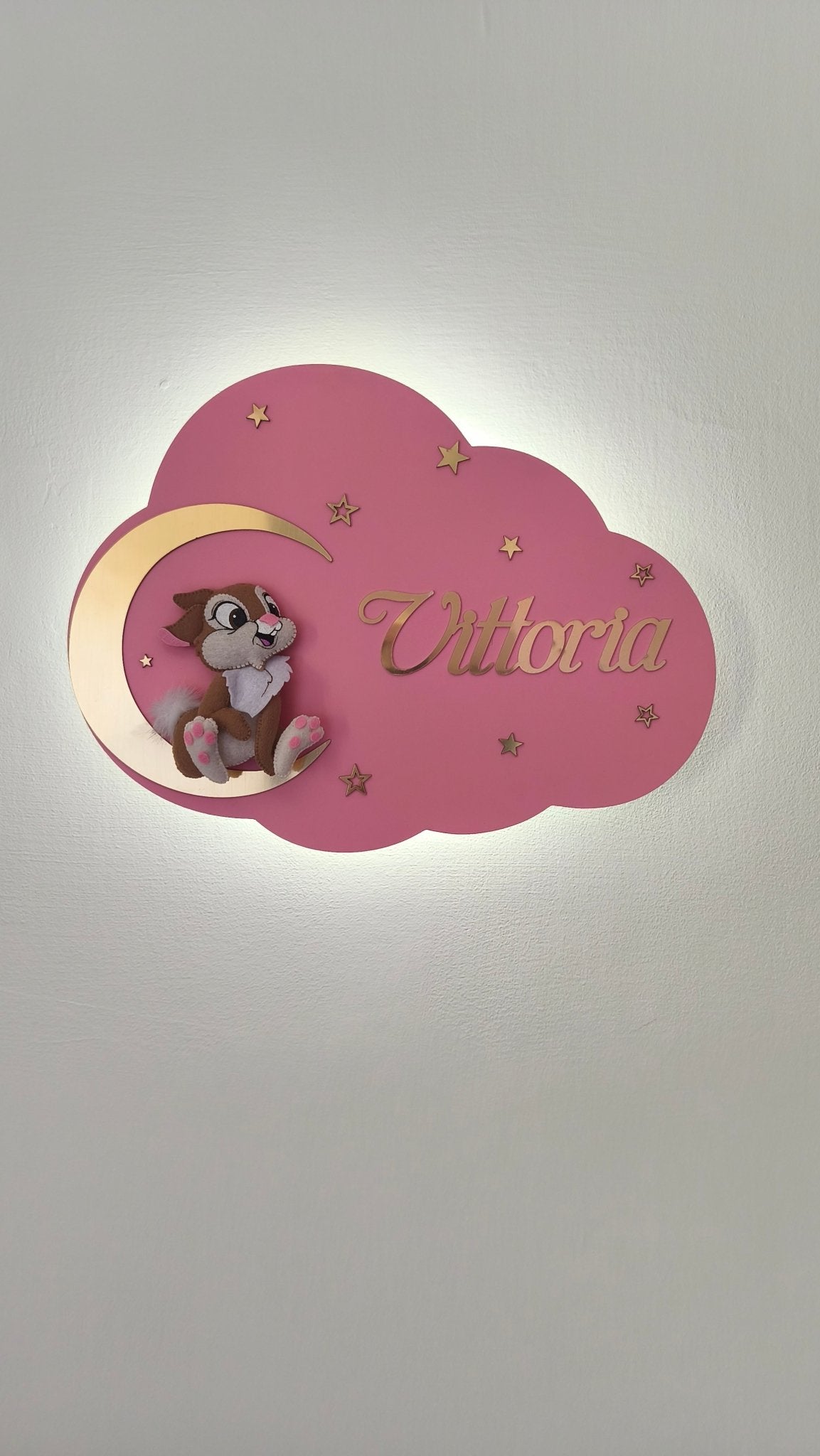 Luce Notturna per Bambini Personalizzata Con Personaggio Tamburino Rosa Bambi - universo del bambino