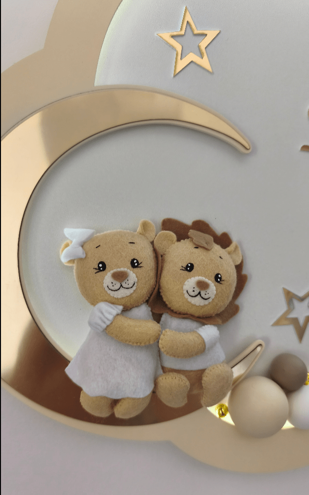 Luce Notturna per Bambini Personalizzata Leoncini per Fratelli – Con Nome Bambino - Universo del Bambino