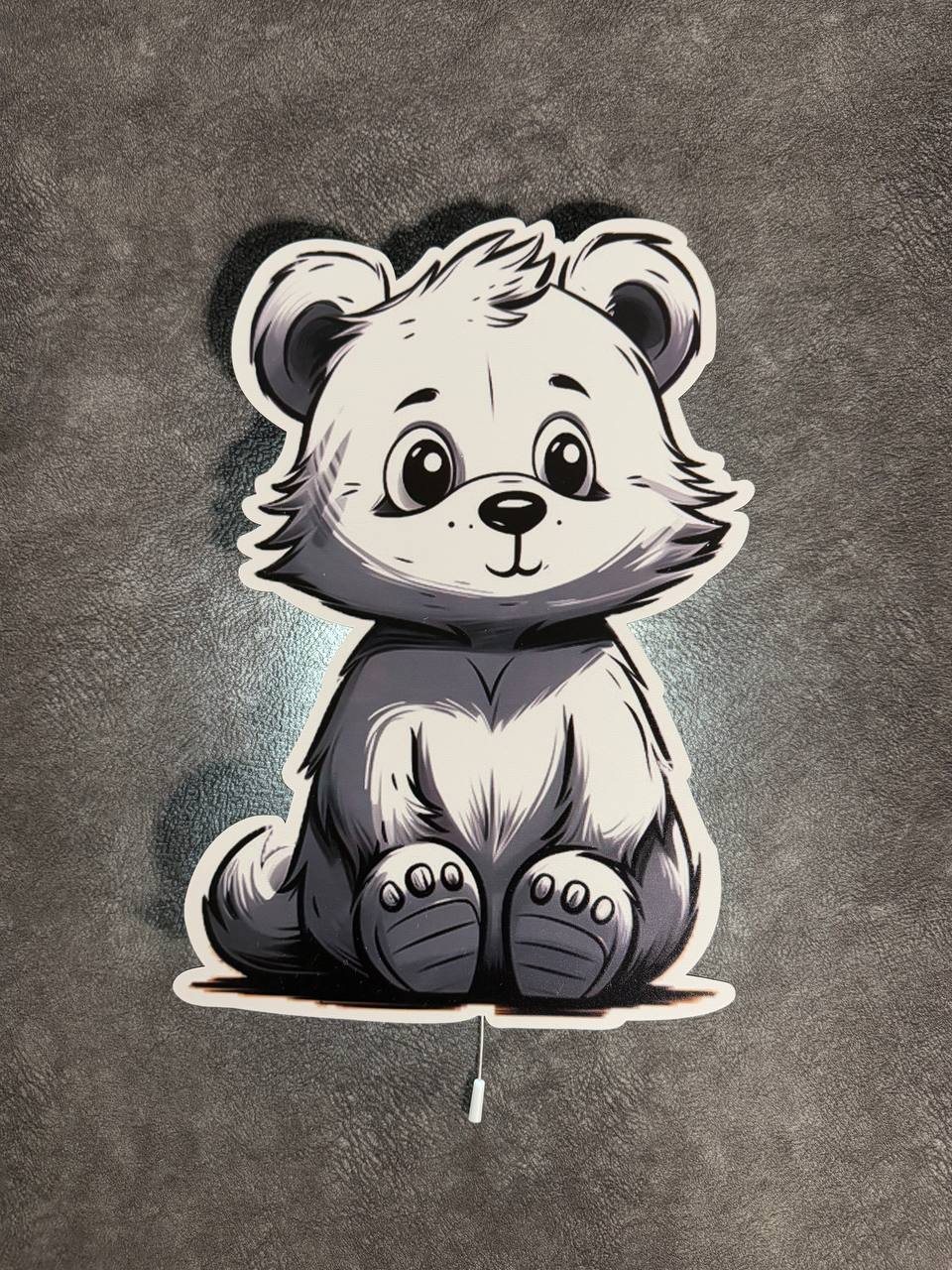 Luce notturna stampata a forma di orsetto grigio e bianco da parete, applique led con stampa printer per bambini.