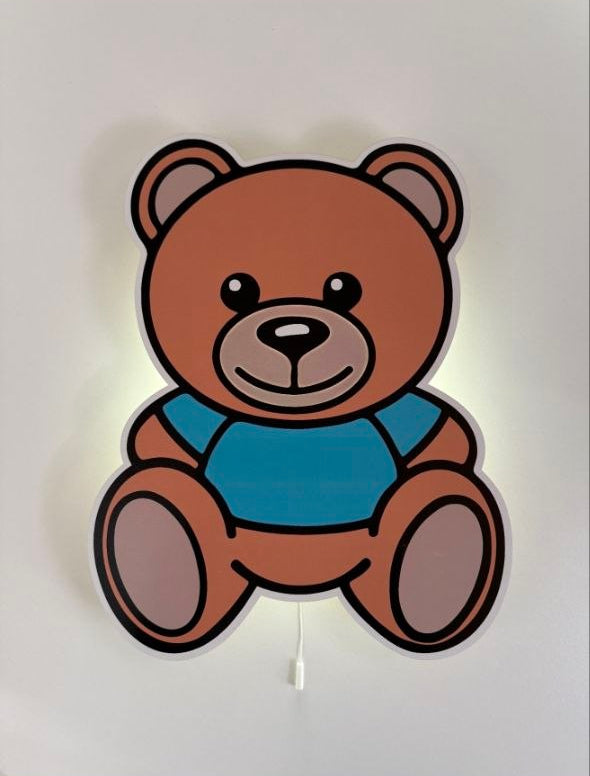 Luce notturna stampata a forma di orsetto marrone personalizzata con nome da parete, applique led printer.