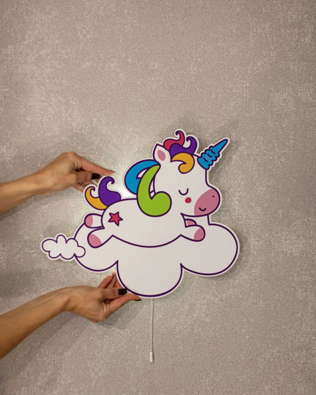 Luce notturna stampata di unicorno su nuvola da parete, applique led con stampa printer per bambini.