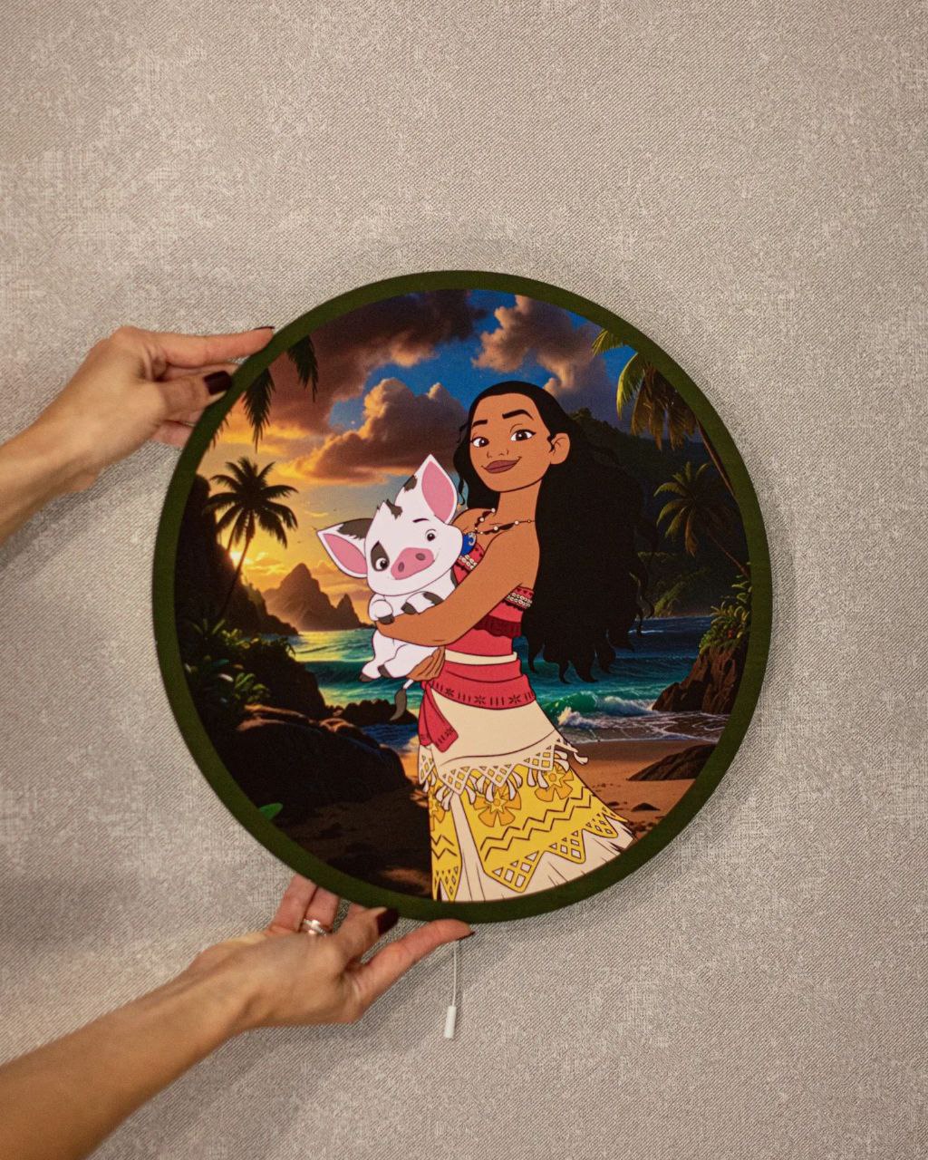 Luce notturna stampata di Vaiana Oceania Disney da muro, applique led con stampa printer per bambini.