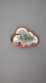 lampada nuvola rosa LED personalizzata con nome,  palline oro rosa bianche dipinte a mano, cigno in feltro