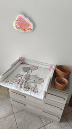 Materassino fasciatoio con bordi alti 9 cm e fantasia elefantino, misura 70×74 cm, membrana impermeabile inclusa, in pronta consegna