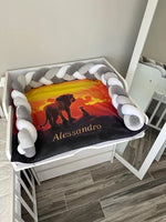 Materassino fasciatoio personalizzato nome neonato, treccia removibile grigio/bianco leone savana, impermeabile