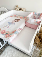 Materassino fasciatoio neonata ballerina fiori piume rosa bordi medi cotone double face impermeabile fatto a mano