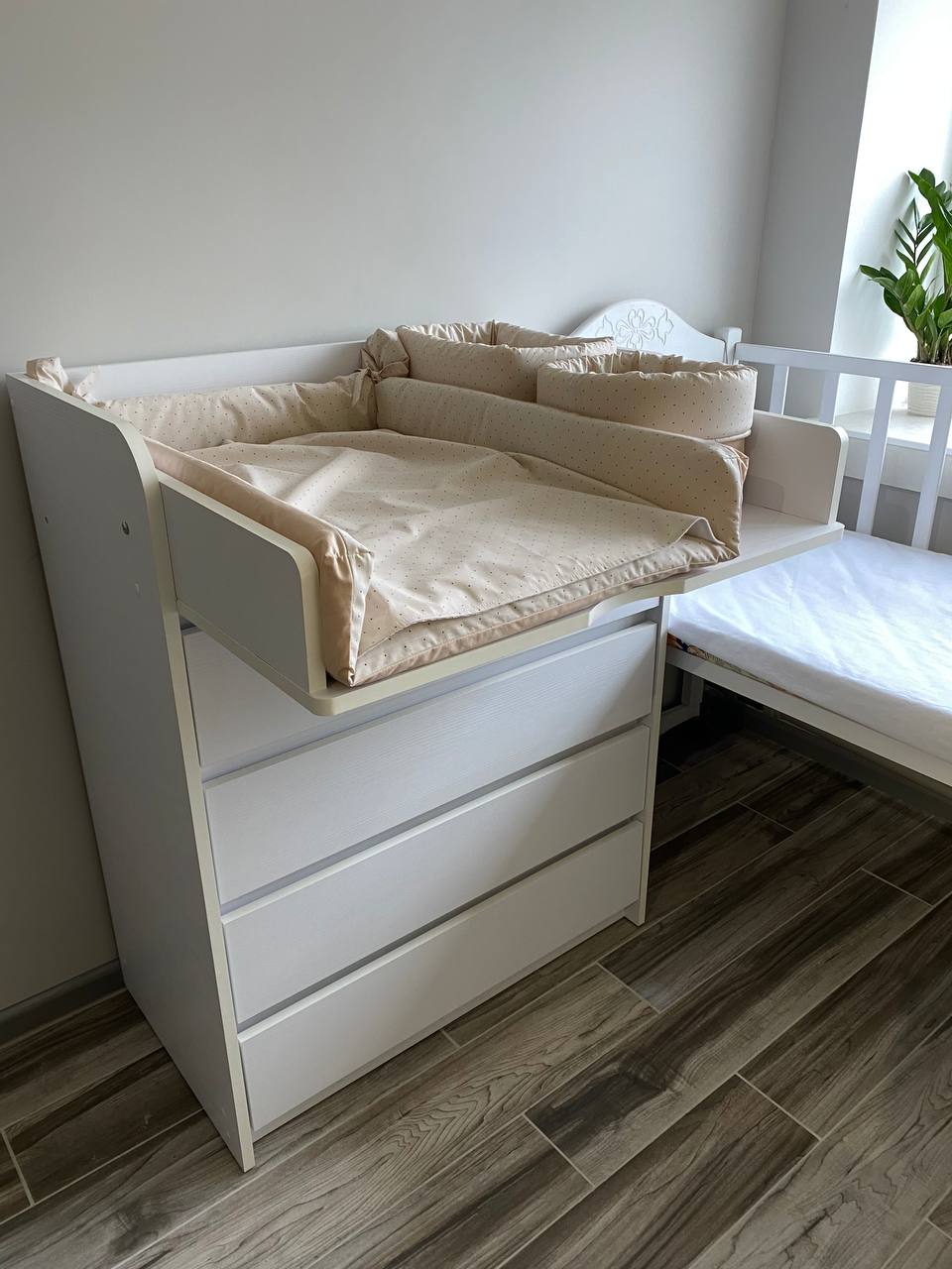 Materassino fasciatoio neonato beige pois bordi imbottiti cotone impermeabile fatto a mano