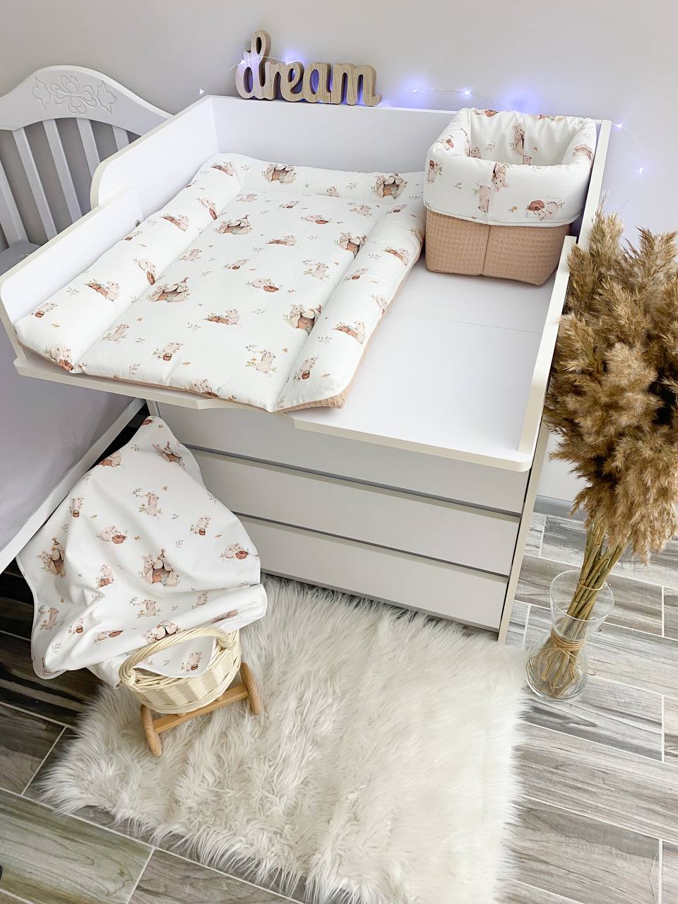Materassino fasciatoio neonato orsetti beige double face bordi imbottiti cotone impermeabile fatto a mano