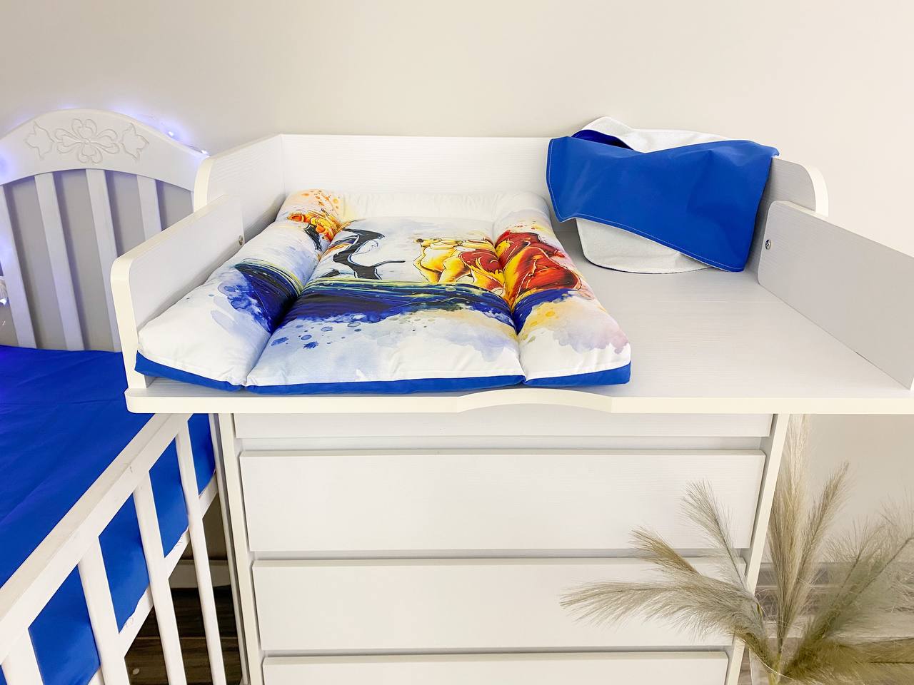 Materassino fasciatoio neonato Re Leone blu bordi imbottiti cotone impermeabile fatto a mano