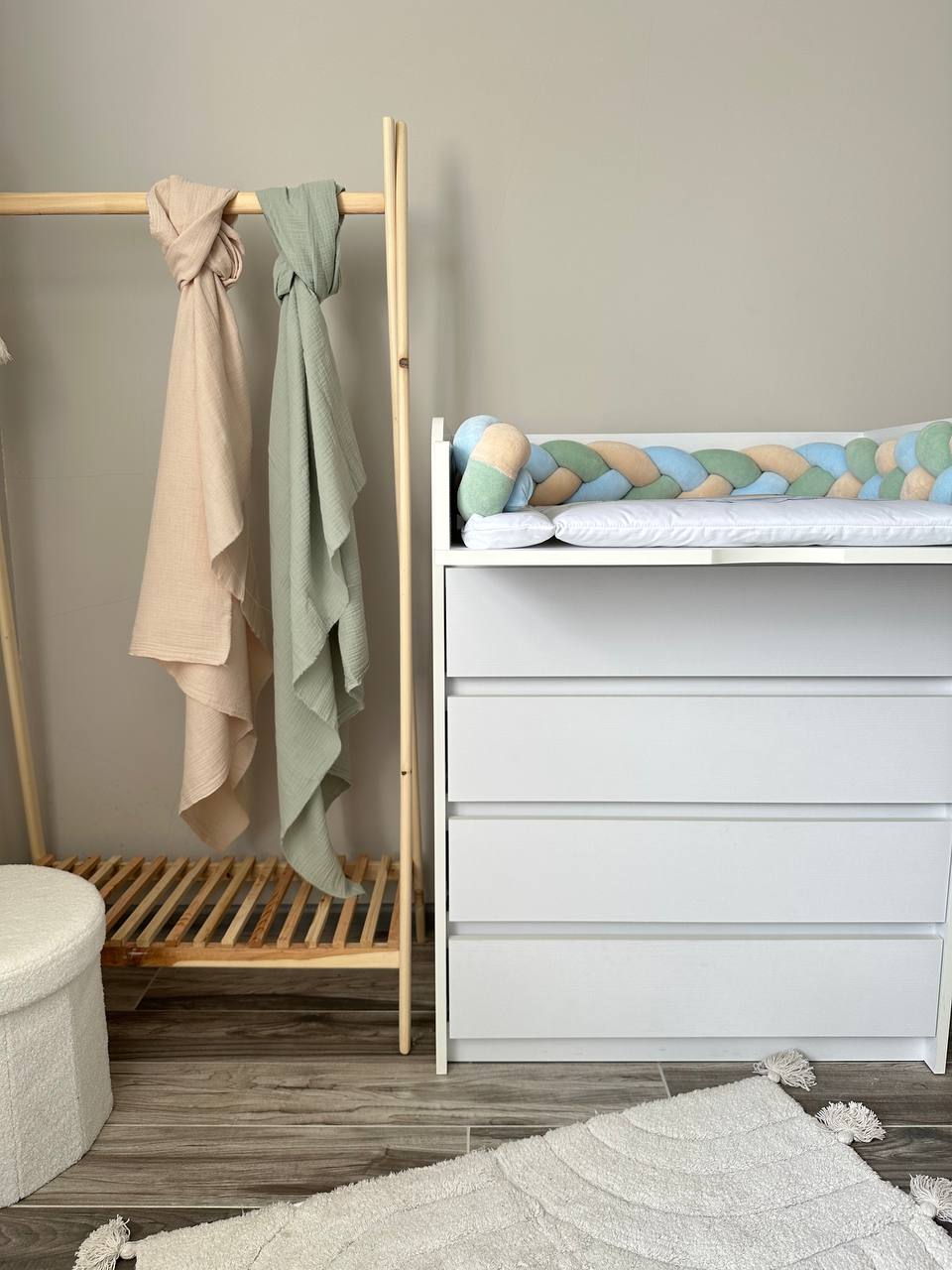  Materassino fasciatoio cotone neonato treccia paracolpi intrecciata celeste menta beige orsetto nuvola, impermeabile su misura fatto a mano