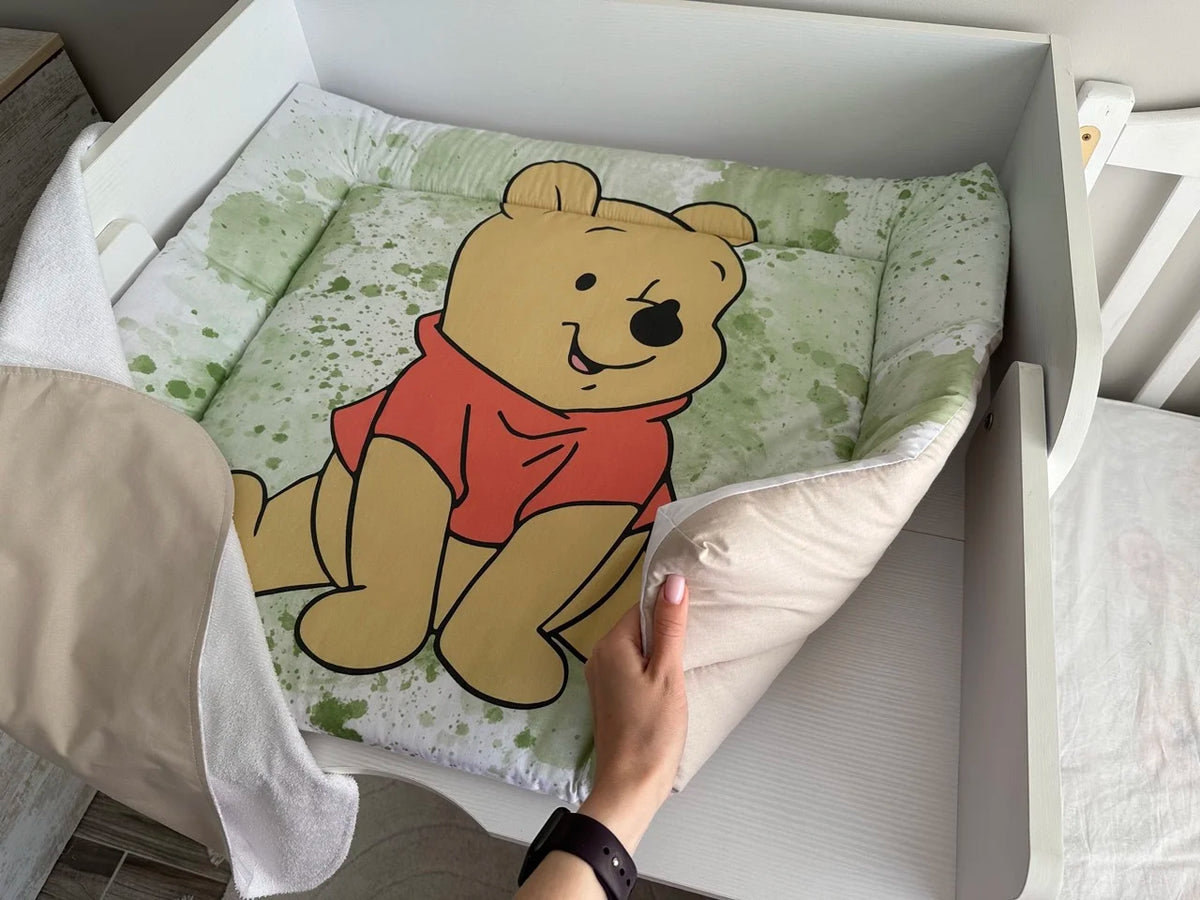 Materassino fasciatoio neonato Winnie the Pooh verde bordi imbottiti cotone impermeabile fatto a mano