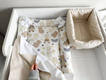 Materassino fasciatoio neonato bordi imbottiti in cotone beige orsetto, double face impermeabile fatto a mano su misura, cambio pannolino neonato