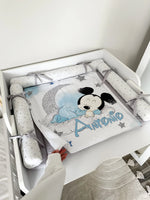 Materassino Fasciatoio Neonato Rulli Paracolpi Mickey Mouse Stelle Grigio Impermeabile Fatto a Mano Su Misura