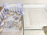 Materassino fasciatoio intrecciato neonato in cotone elefantino beige grigio, treccia paracolpi removibile fatta a mano, double face impermeabile su misura