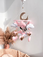 Mobile culla Minnie Mouse rosa feltro nuvole cuori luna oro neonata cameretta bambina handmade