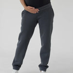 Pantaloni premaman Warm&Cosy grigio grafite in felpa garzata con fascia alta in maglia sopra il pancione