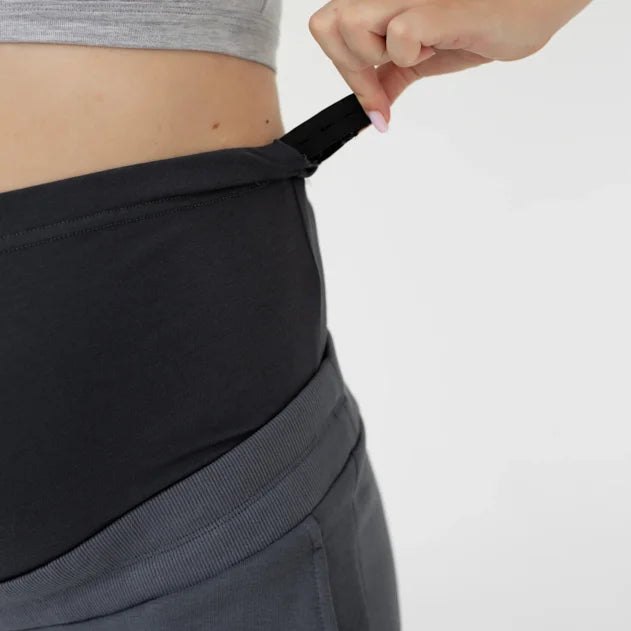 Pantaloni premaman caldi grigio grafite, ideali per casa, passeggiate e riposo in gravidanza