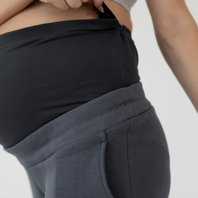 Pantaloni premaman Warm&Cosy grafite con fascia in vita alta morbida e avvolgente