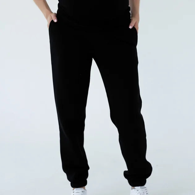 Pantaloni tuta premaman neri con elastico extra sotto la pancia per sostegno in gravidanza
