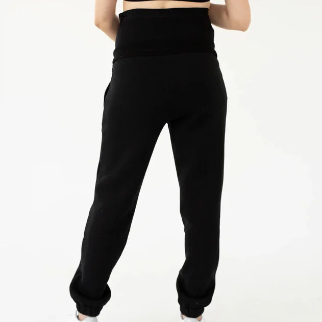 Pantaloni sportivi premaman neri caldi e comodi, in cotone felpato con interno in pile