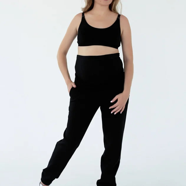 Pantaloni premaman neri Warm&Cosy con fascia regolabile che cresce con la pancia