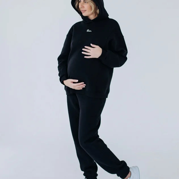 Pantaloni premaman neri in cotone e poliestere, taglie dalla S alla XL