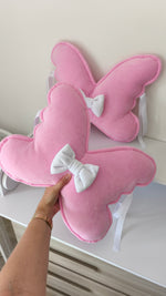 Set due cuscini farfalla rosa velluto con fiocco bianco nastri lettino cameretta bambina
