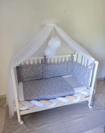 Paracolpi trapuntati double face per lettino con stelline grigie, misura 180×30 cm, cuciti a mano in cotone, in pronta consegna
