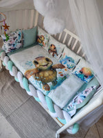 Paracolpi a treccia tiffany e cuscini fondale marino, tartaruga delfino polpo, corredino lettino neonato