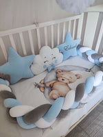 Set paracolpi treccia lettino azzurro grigio cuscini stella nuvola personalizzata nome ricamato