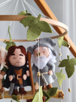 Elementi in feltro di Gandalf e foglie di Lorien per giostrina culla artigianale, idea regalo nascita