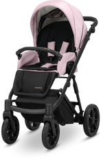 Passeggino Kunert Ivento eco pelle rosa metallic con seduta reversibile fronte mamma su telaio nero.