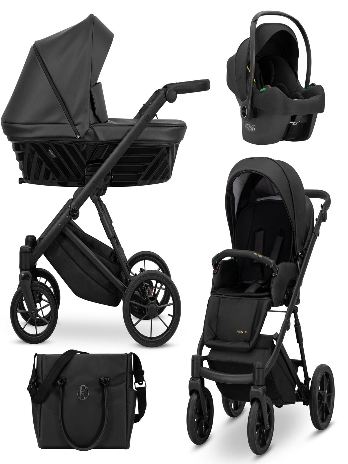 Passeggino Ivento 3in1 Kunert Eco Nero Perla – Navicella, Seduta e Seggiolino Auto - universo del bambino