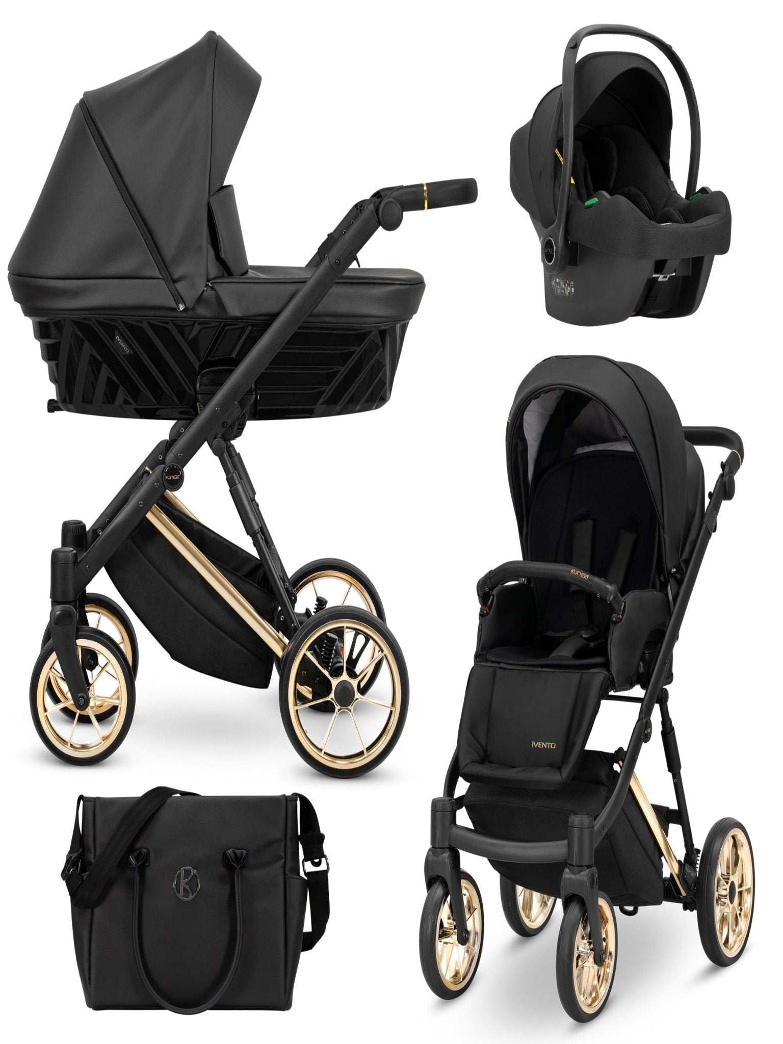 Passeggino Ivento 3in1 Kunert Eco Nero Perla – Navicella, Seduta e Seggiolino Auto - universo del bambino