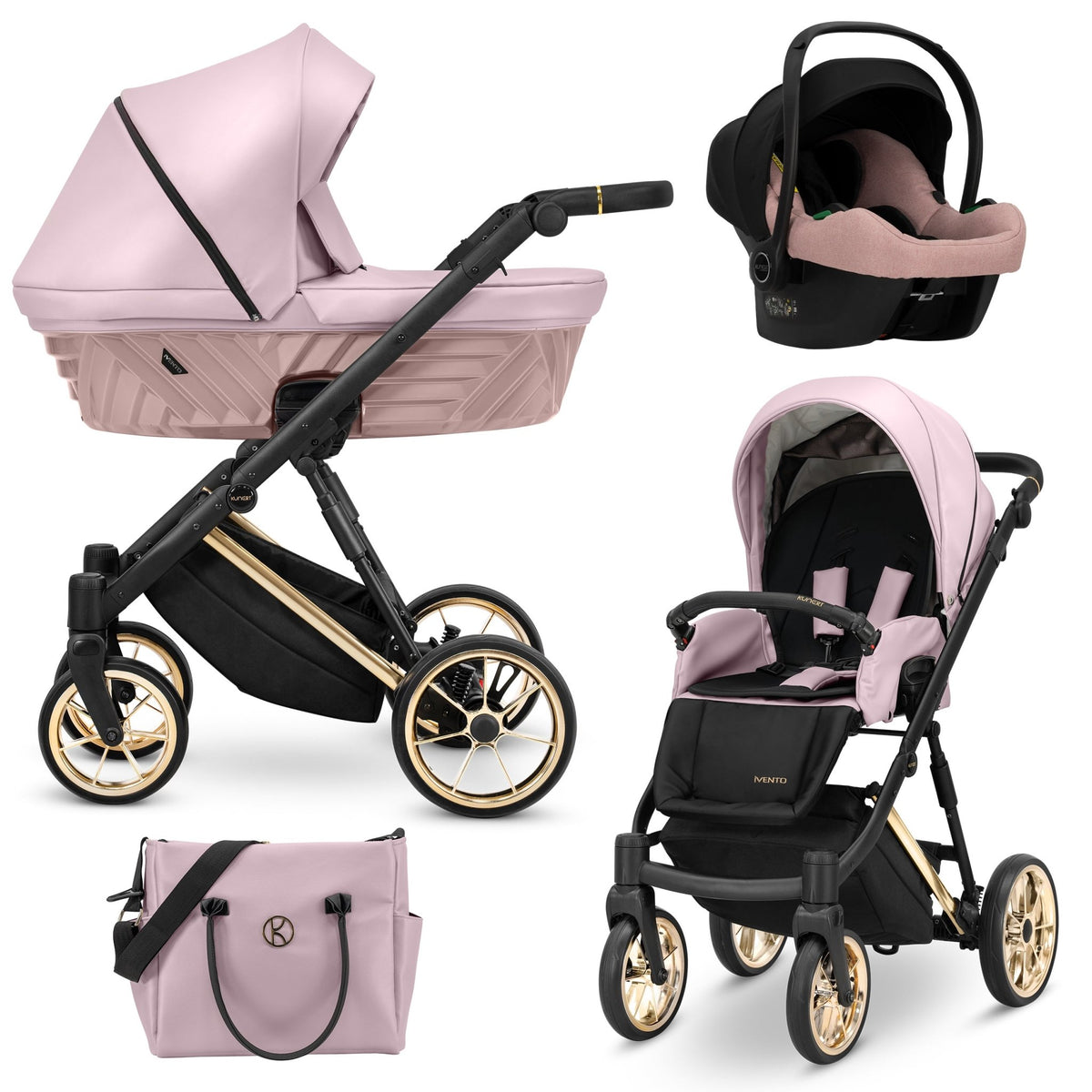 Passeggino Ivento 3in1 Kunert Eco Rosa Metallizzato – Navicella, Seduta e Seggiolino Auto - universo del bambino