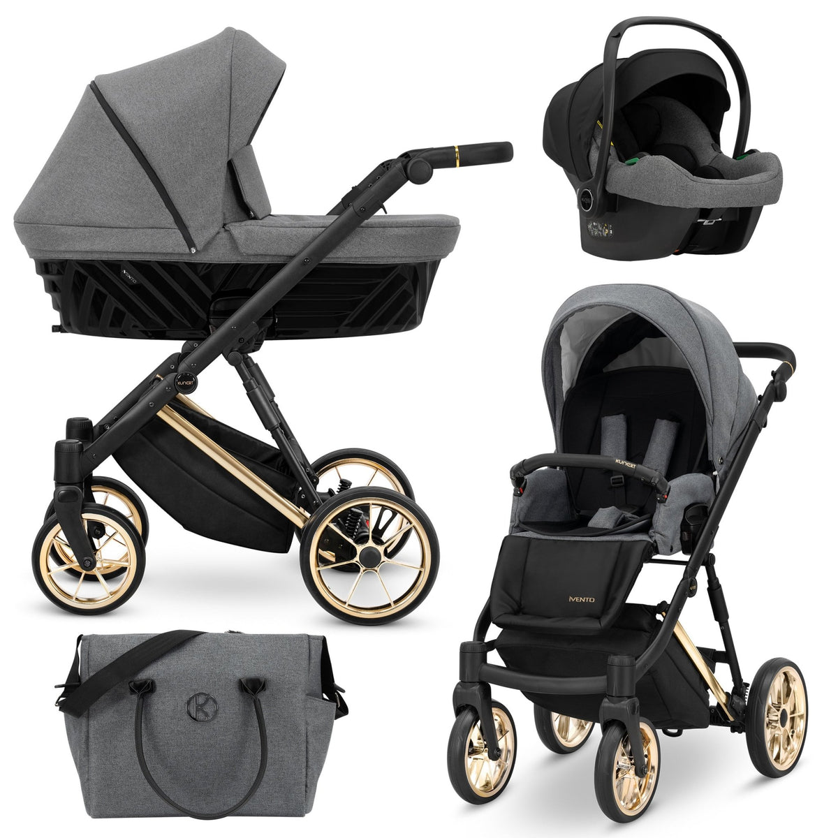 Passeggino Ivento 3in1 Kunert Grigio Grafite – Navicella, Seduta e Seggiolino Auto - universo del bambino