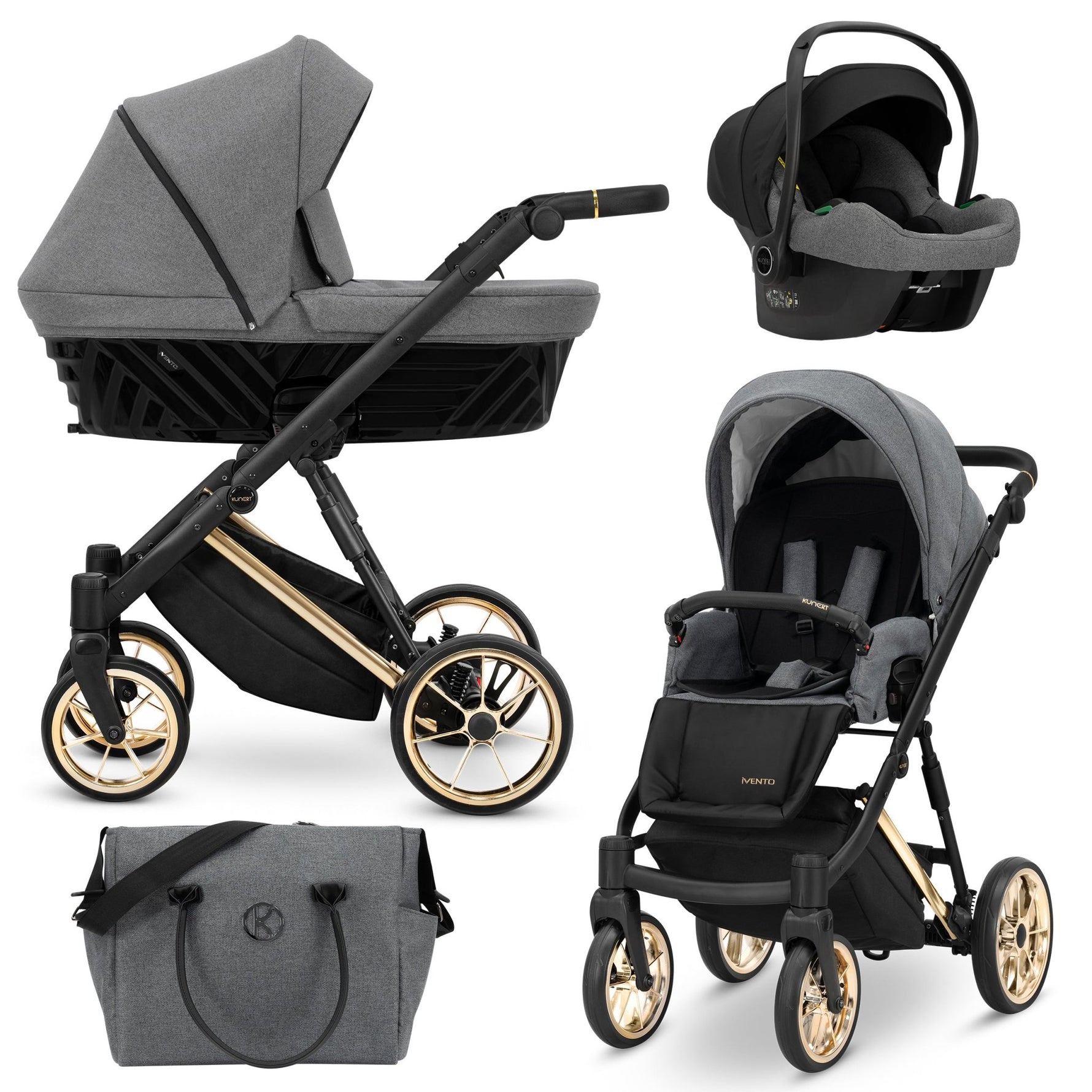 Passeggino Ivento 3in1 Kunert Grigio Grafite – Navicella, Seduta e Seggiolino Auto - universo del bambino