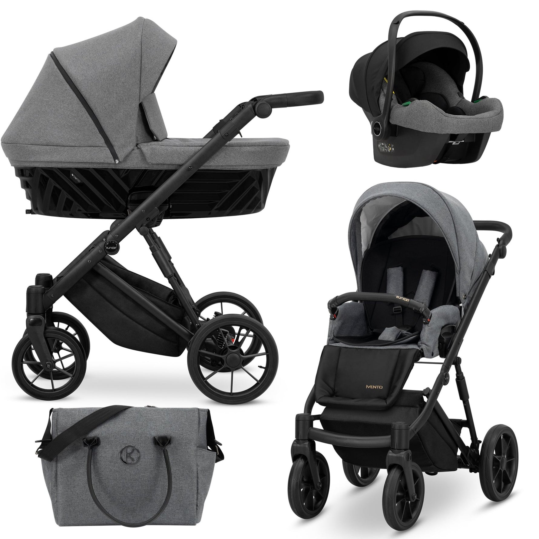 Passeggino Ivento 3in1 Kunert Grigio Grafite – Navicella, Seduta e Seggiolino Auto - universo del bambino