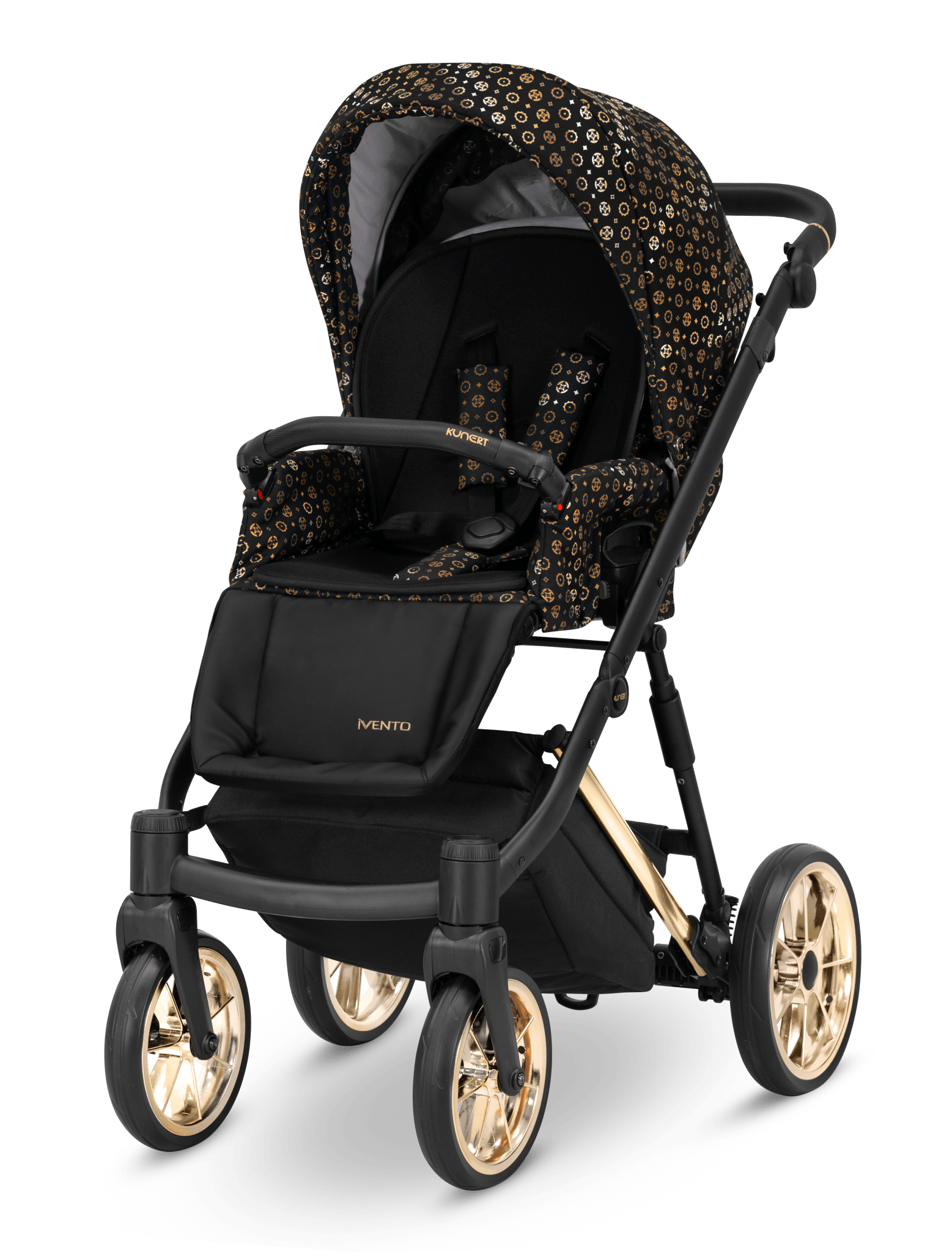 Passeggino Ivento Glam 3in1 Kunert Oro Nero – Navicella, Seduta e Seggiolino Auto - universo del bambino