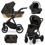 Passeggino Ivento Glam 3in1 Kunert Oro Nero – Navicella, Seduta e Seggiolino Auto - universo del bambino