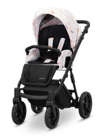 Passeggino leggero Kunert Ivento con seduta e ruote nere, capottina a fiori e dettagli eleganti