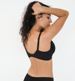 Vista posteriore reggiseno allattamento Silky Beauty nero, bretella regolabile, fascia morbida, senza ferretto 