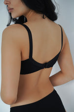 Vista posteriore reggiseno allattamento Maxi Carry nero con chiusura posteriore e cinghie regolabili 