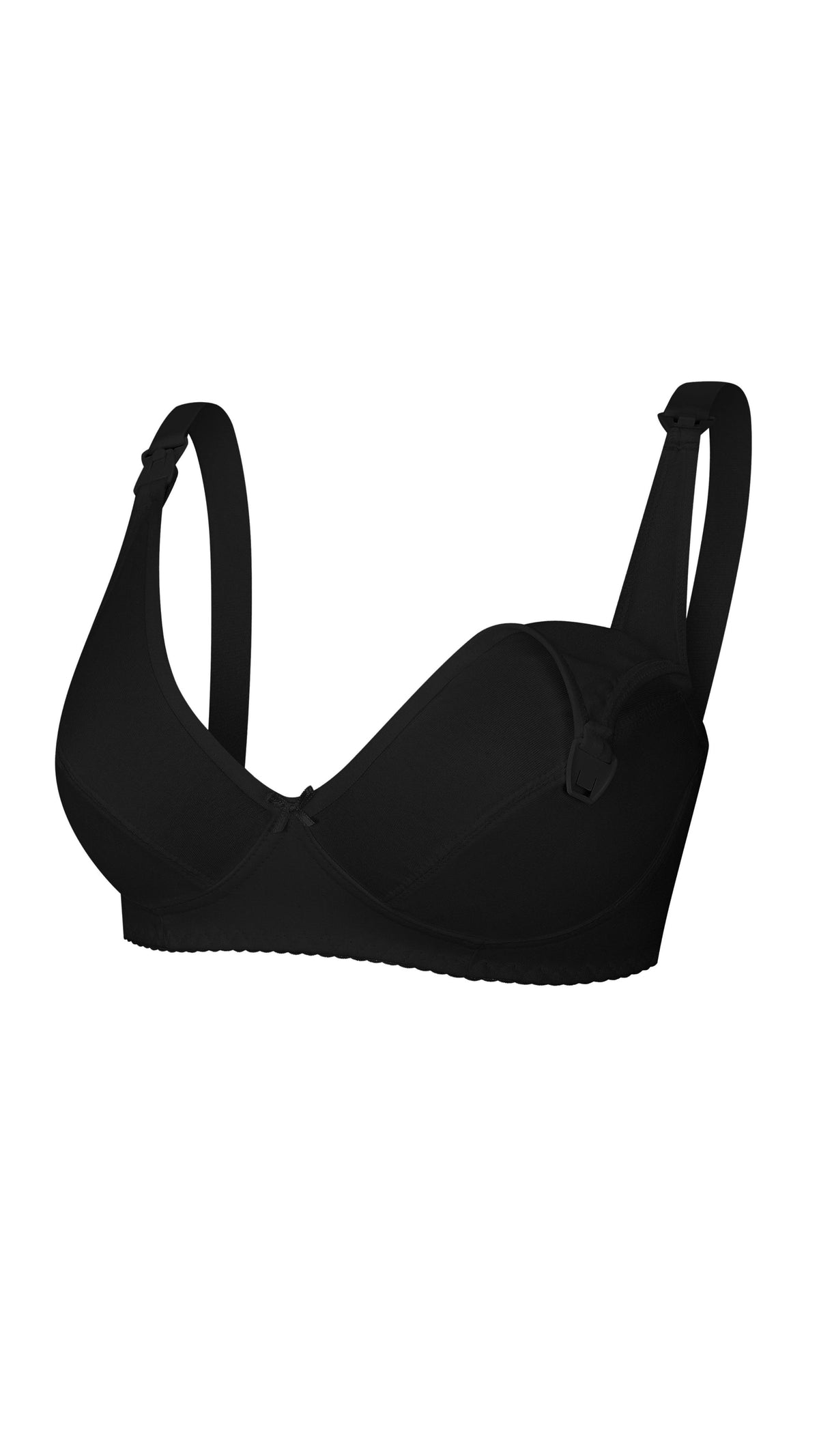 Reggiseno allattamento Simple&Basic nero vista laterale, forma anatomica, senza ferretto, bretelle regolabili con clip