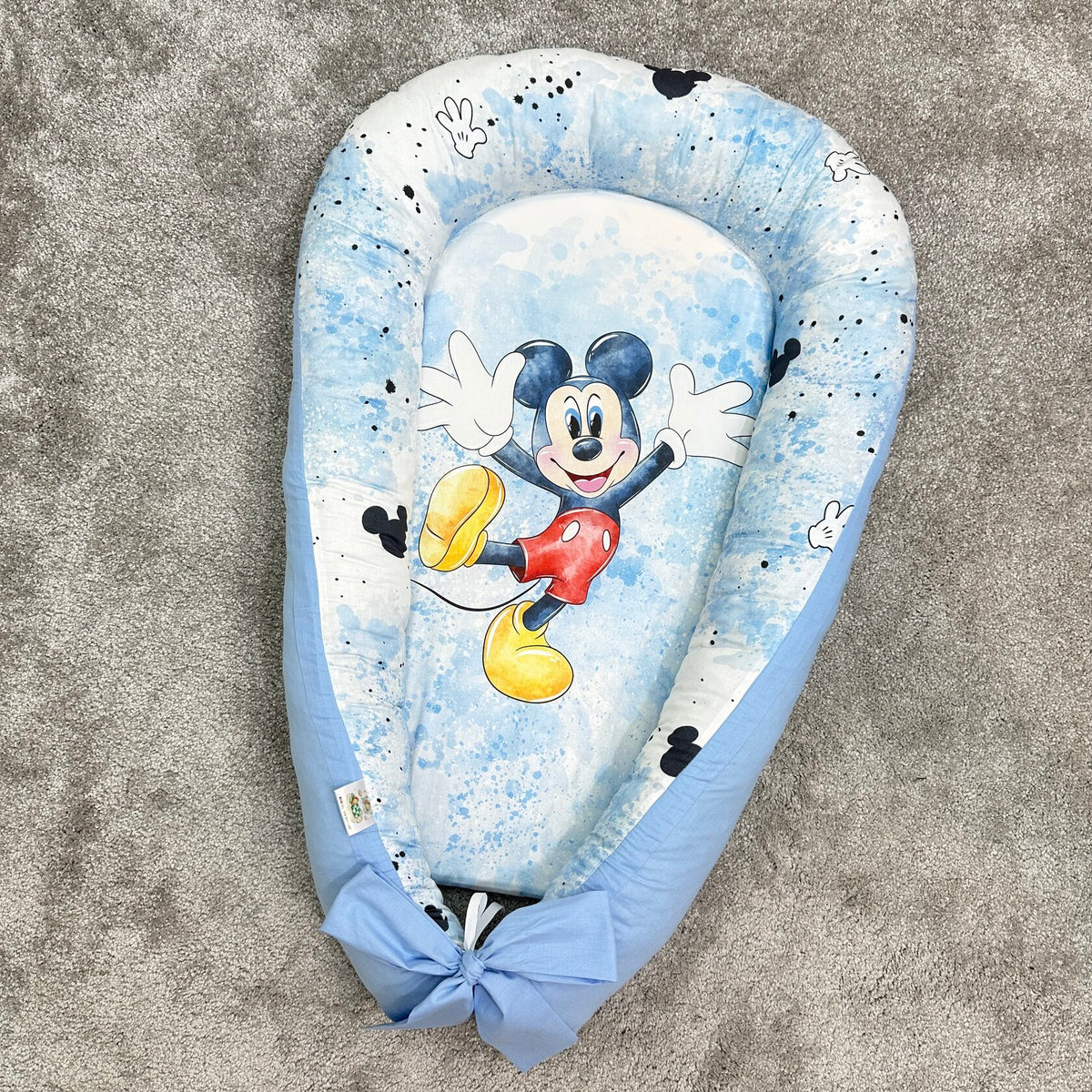 Riduttore nido next to me neonato bambino azzurro con topolino per la culla lettino bordi imbottiti morbidi